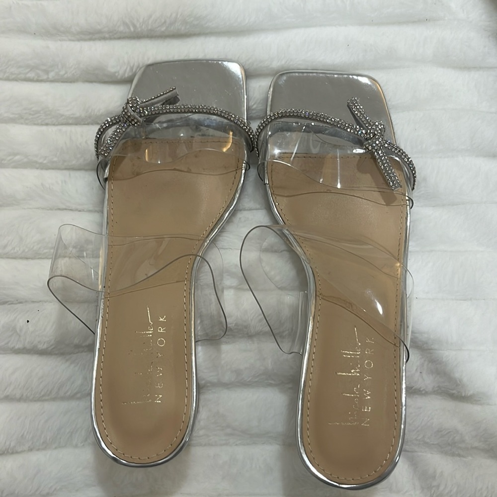 Nicole Miller lucite block heel silver
